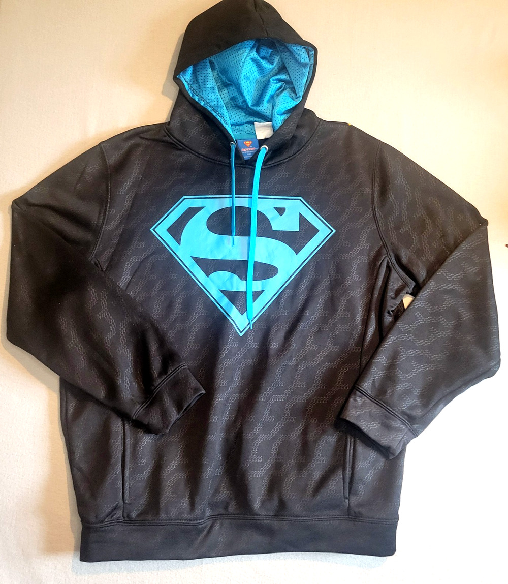 DC Comics Superman Hoodie Men's XL Black Blue S Logo Pullover Pockets
